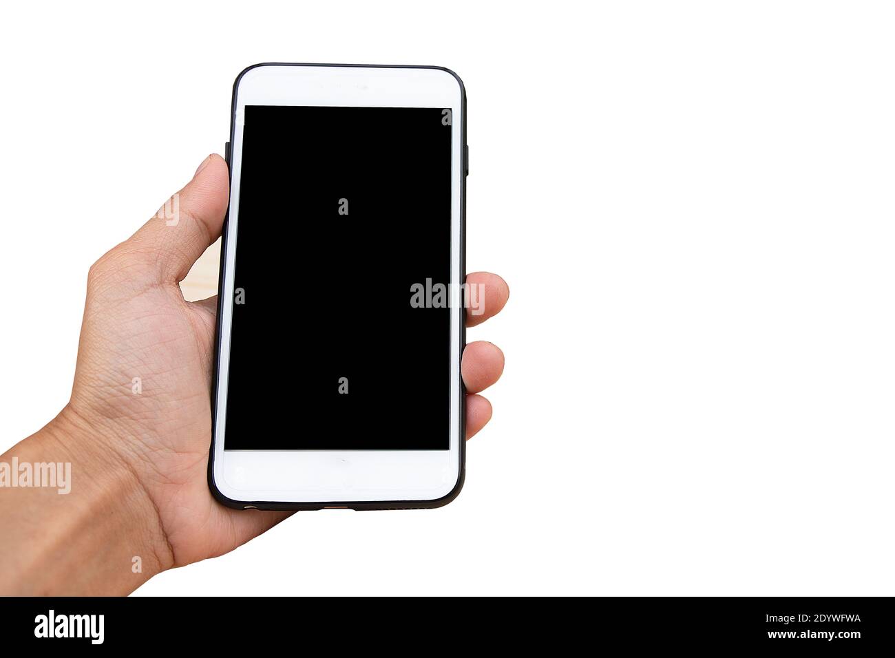 Hand Holding Mobile Smart Phone on White Background Stock Photo - Alamy