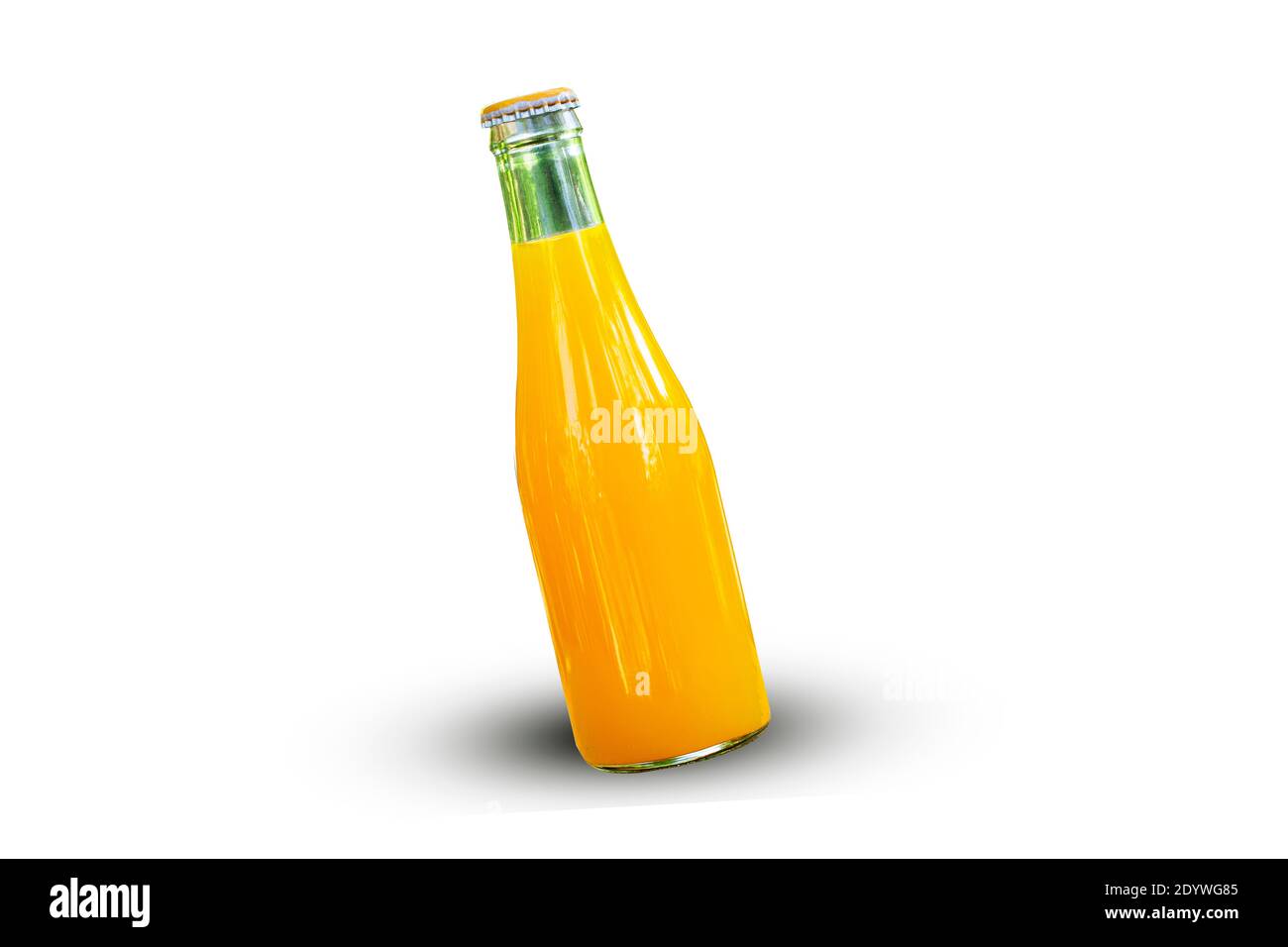 Orange juice packed in glass bottles on white background Stock Photo