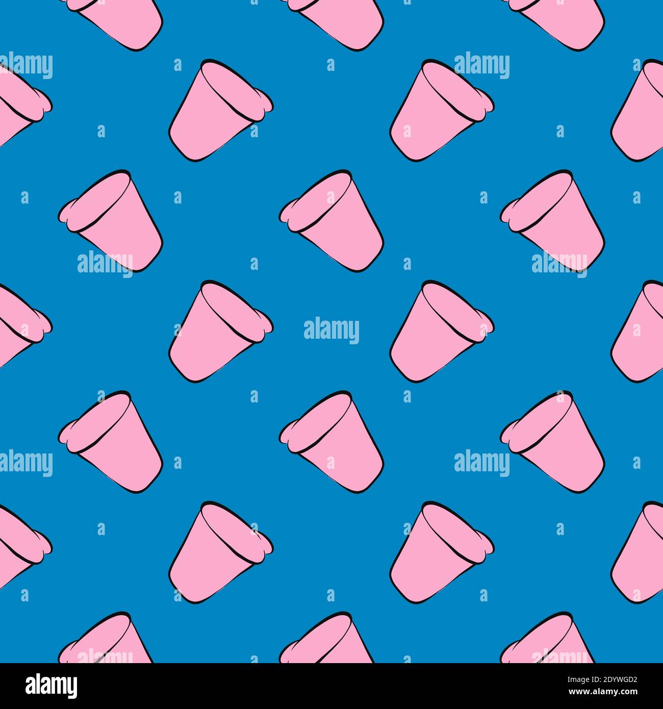 Pink cups,seamless pattern on blue background. Stock Vector