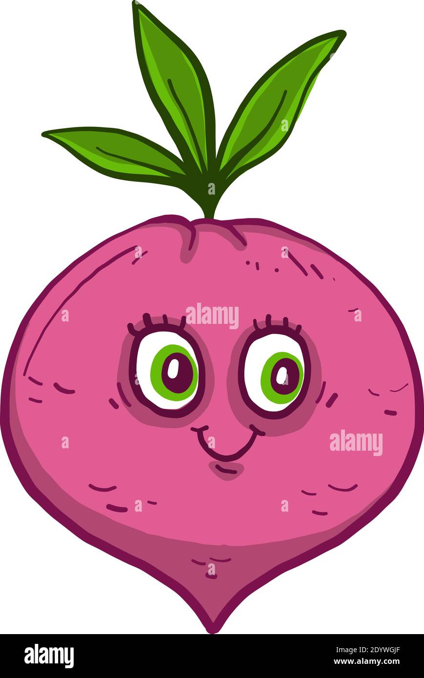 Happy pink radish, illustration, vector on a white background. Stock Vector