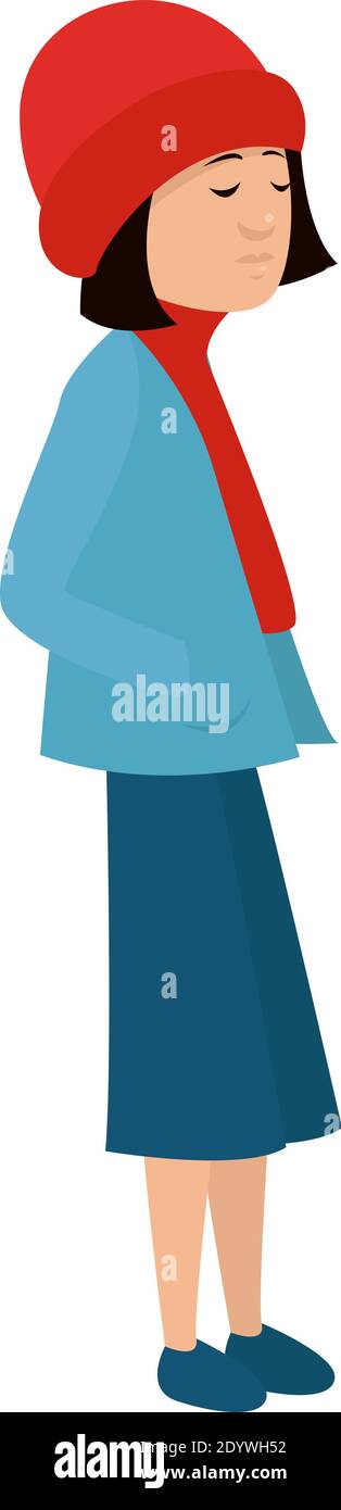 Girl in jean jacket, illustration, vector on a white background. Stock Vector
