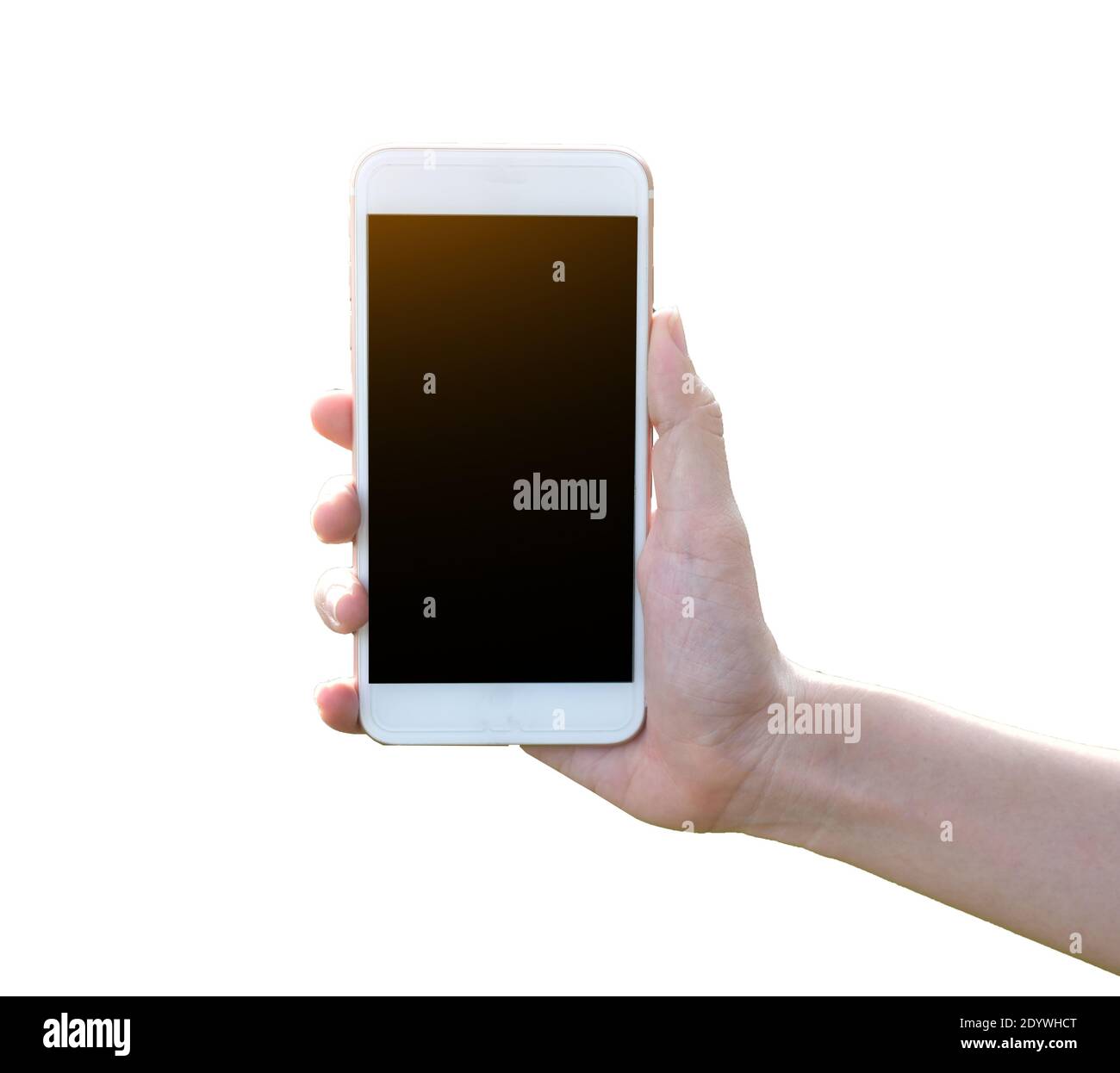 Hand holding mobile smart phone on white background Stock Photo - Alamy