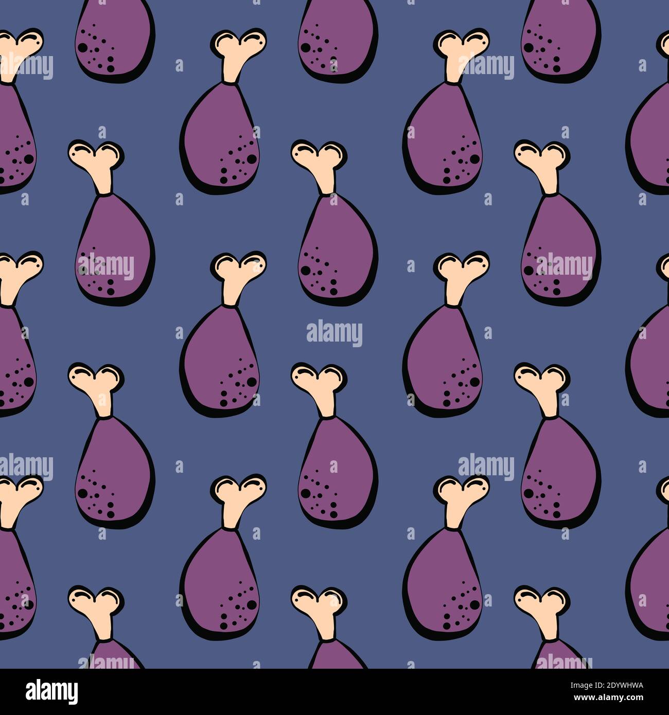 Chicken drums,seamless pattern on purple background. Stock Vector