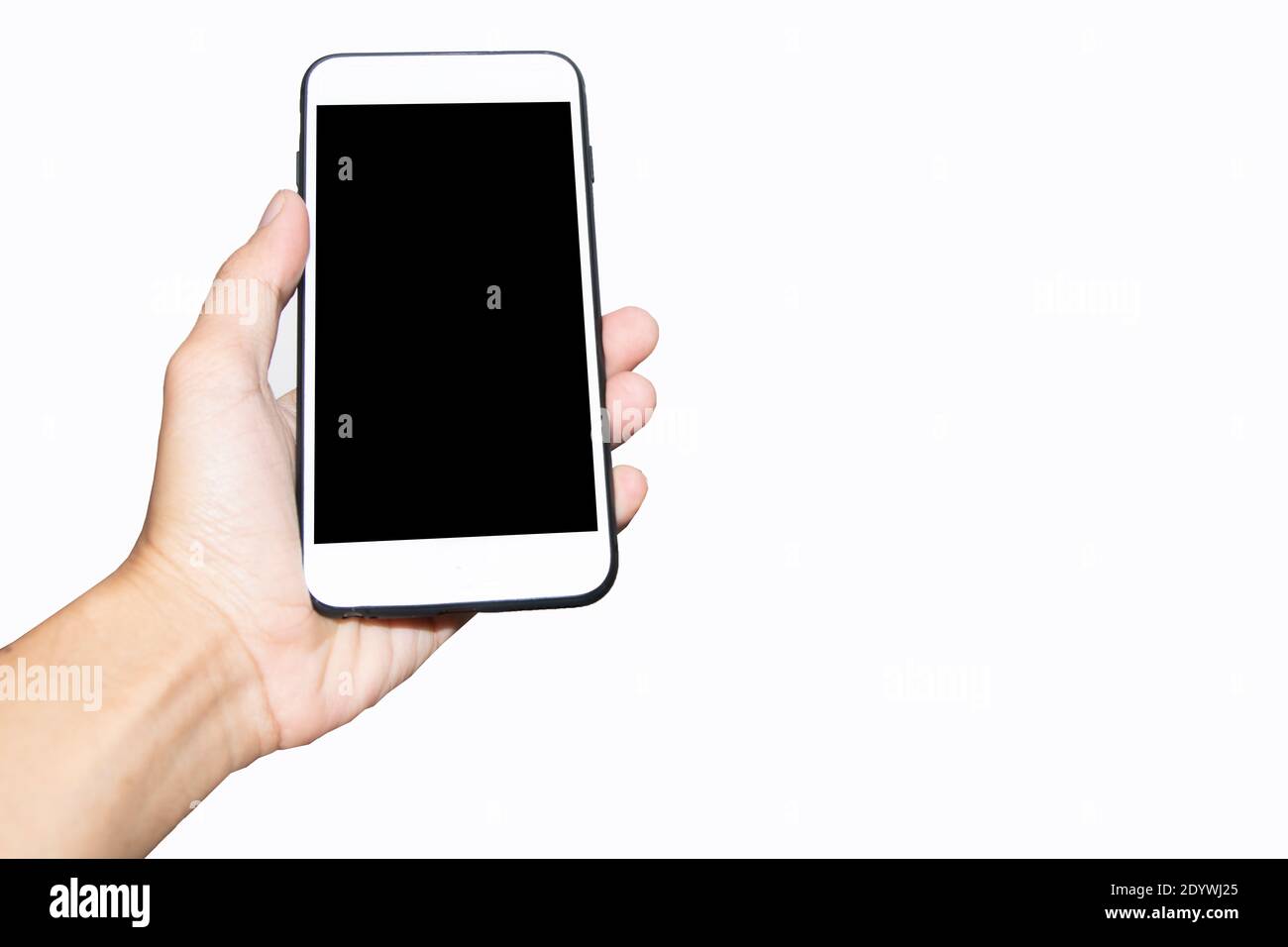Hand holding Mobile smartphone on white background Stock Photo - Alamy