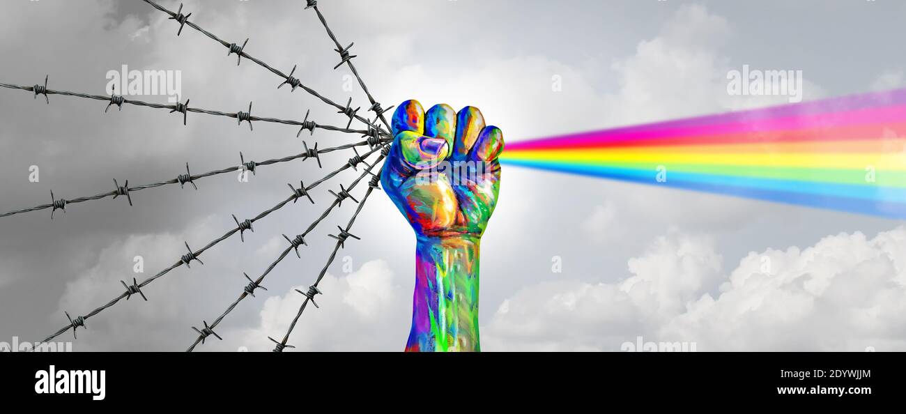 Social justice change and peaceful protest or protester unity as a fist of diversity as a nonviolent resistance symbol of hope and freedom. Stock Photo