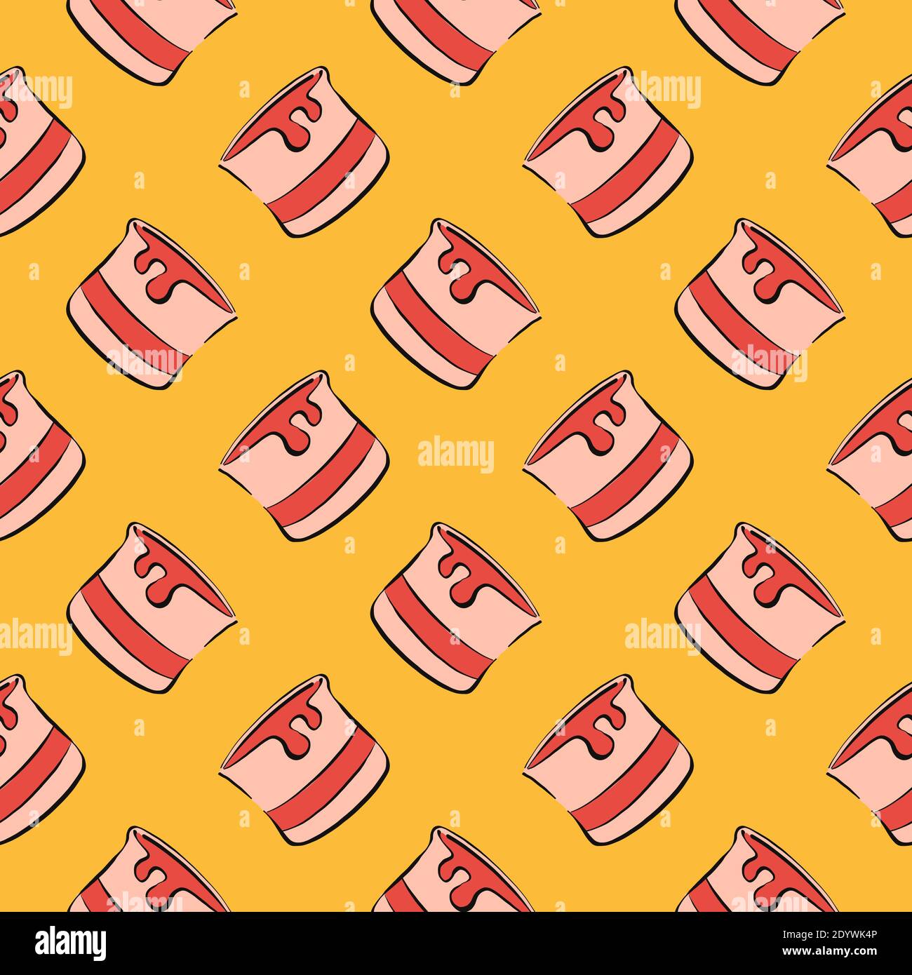 Red paint,seamless pattern on yellow background. Stock Vector