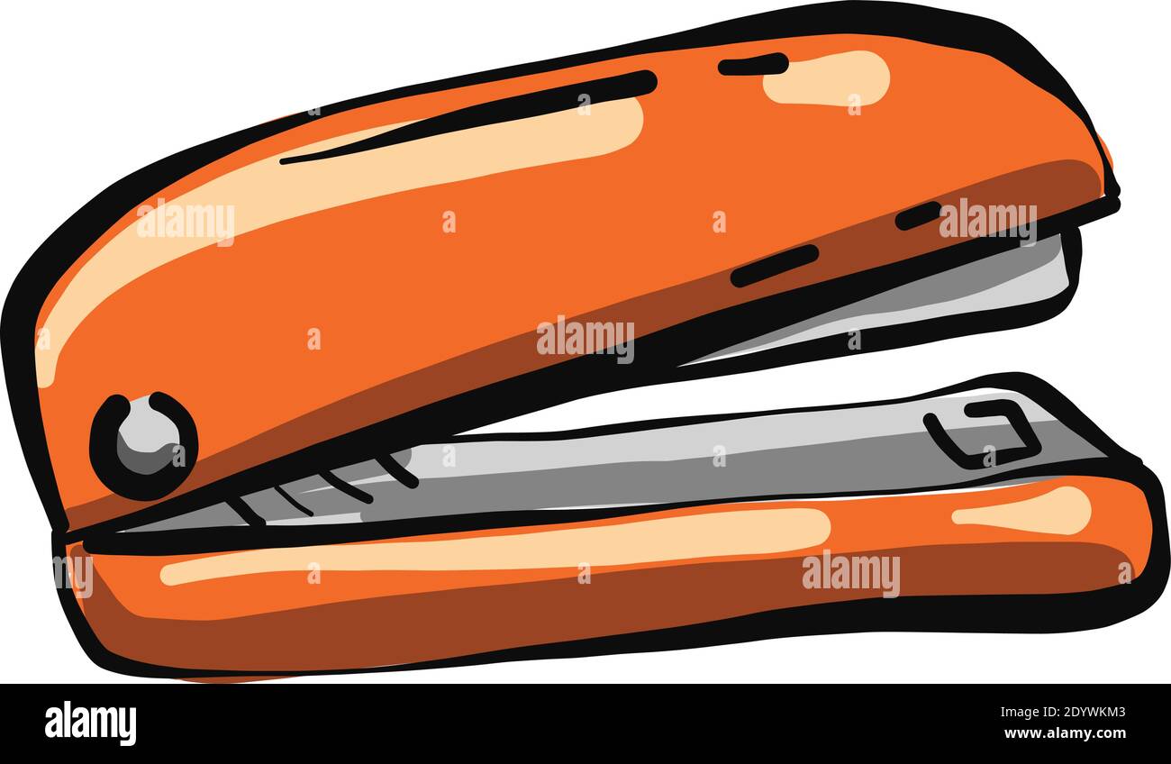 Orange stapler, illustration, vector on a white background. Stock Vector