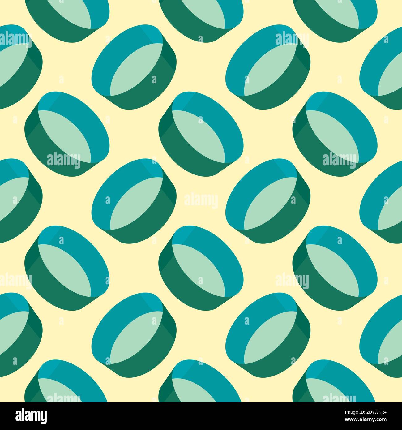 Green plates,seamless pattern on yellow background. Stock Vector