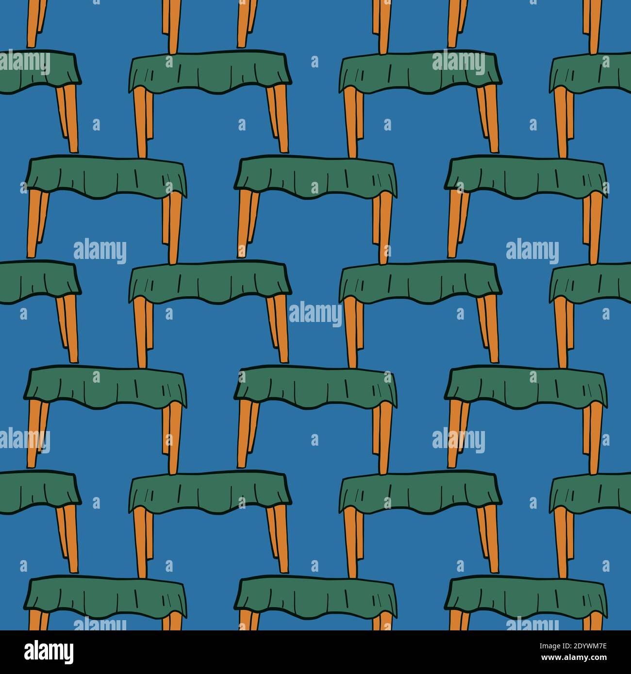 Wooden green table,seamless pattern on blue background. Stock Vector