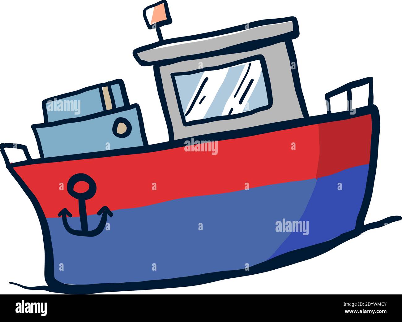 Blue And Red Ship, Illustration, Vector On A White Background Stock 