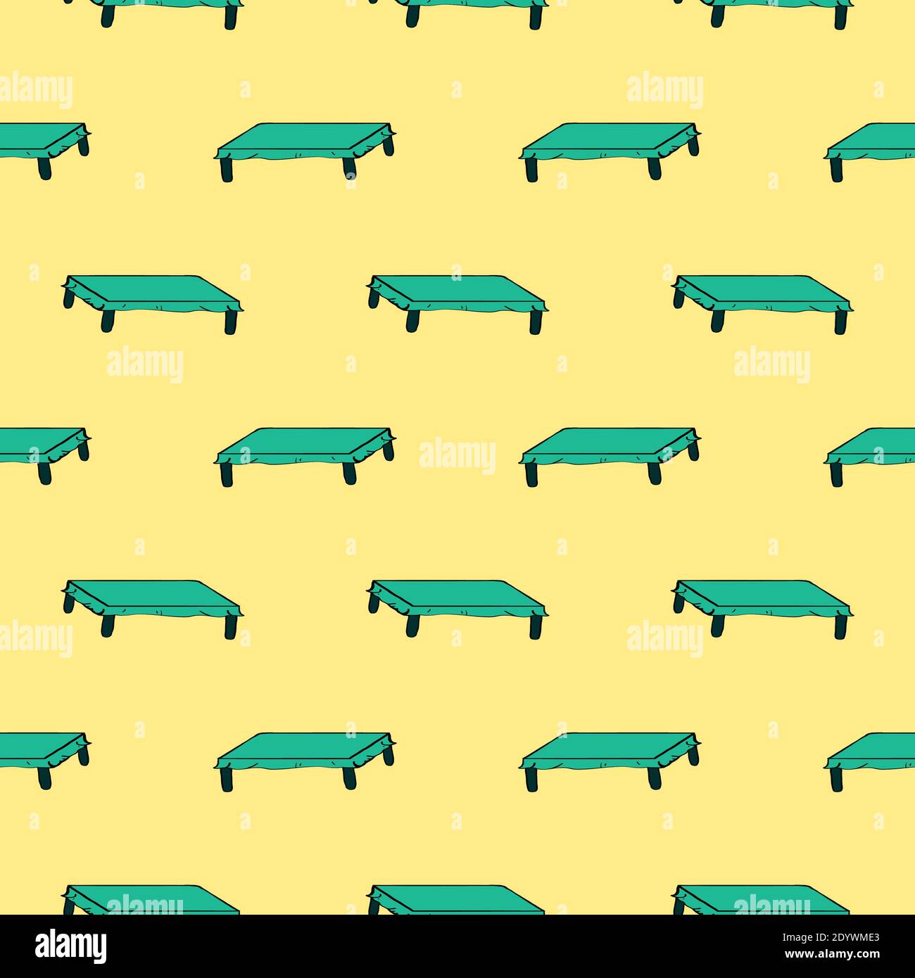 Green tables,seamless pattern on yellow background. Stock Vector
