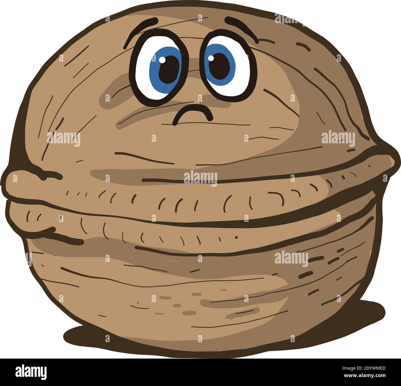 Sad walnut, illustration, vector on a white background. Stock Vector
