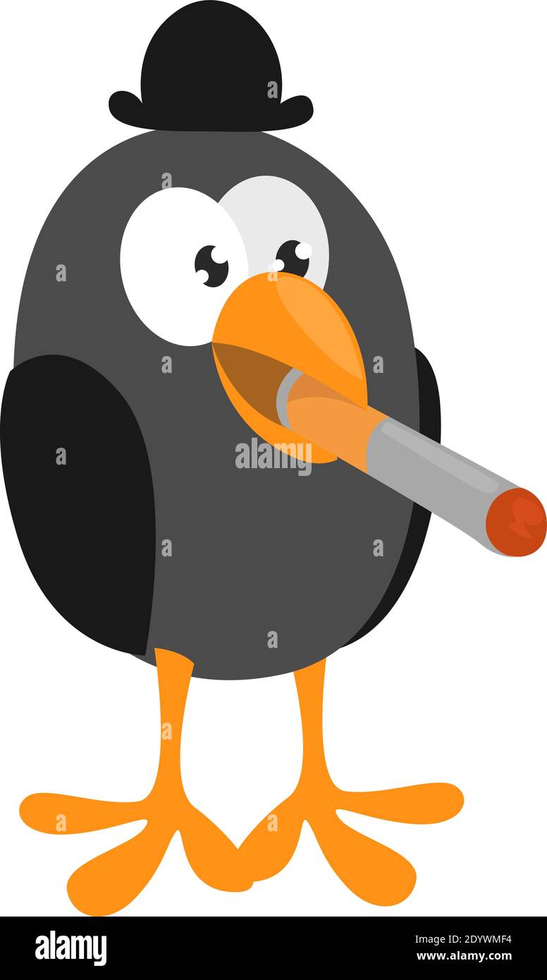Bird smoking, illustration, vector on a white background Stock Vector