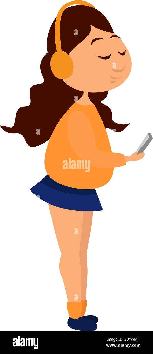 Girl with yellow headphones, illustration, vector on a white background