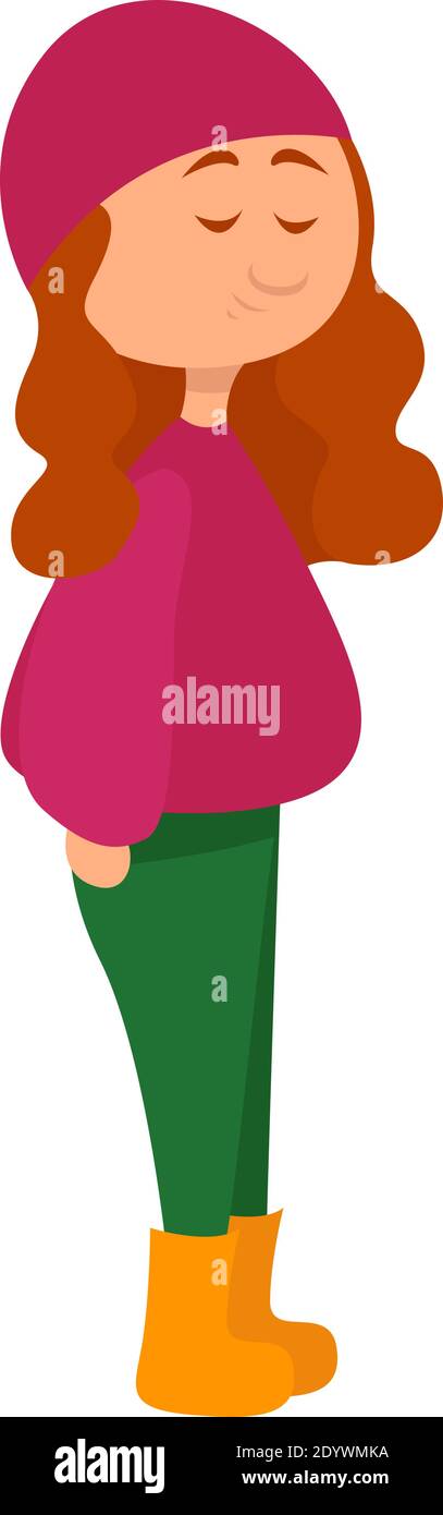 Girl wearing warm clothing, illustration, vector on a white background. Stock Vector
