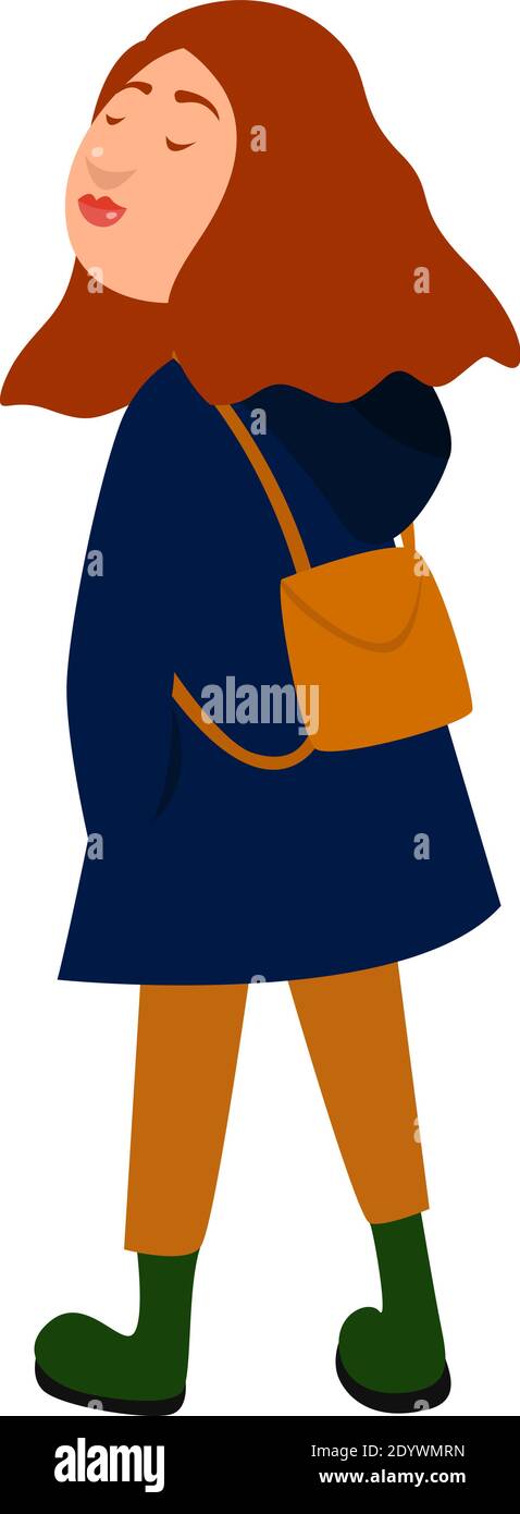 Girl with a yellow backpack, illustration, vector on a white background. Stock Vector