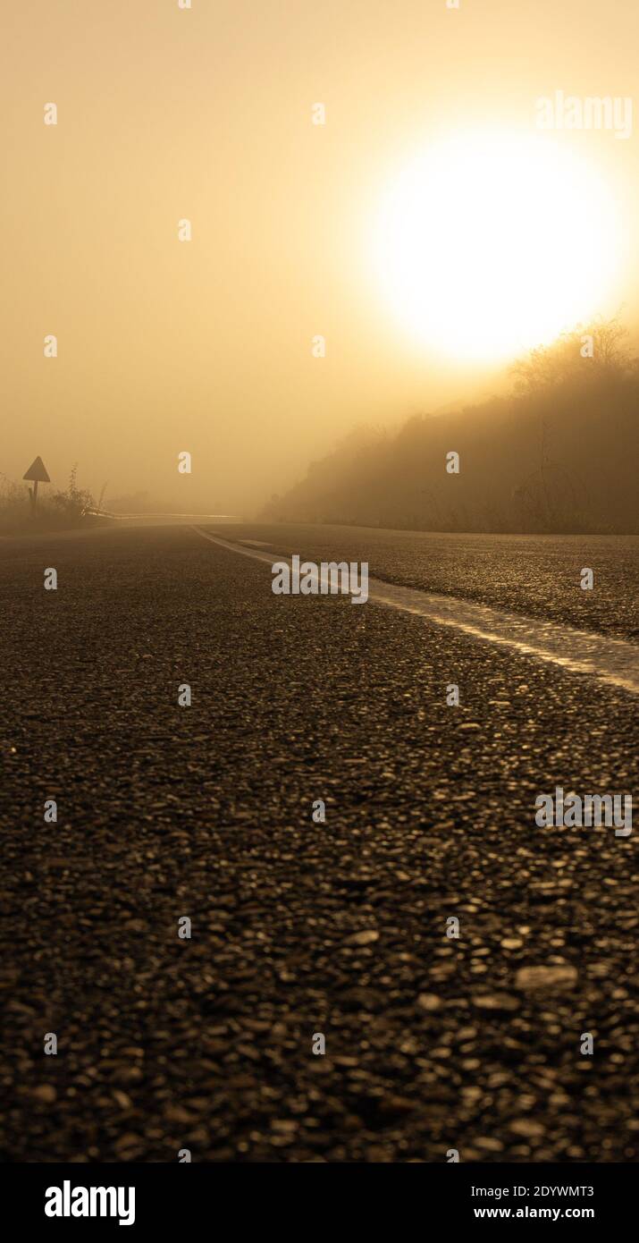 Mystic foggy forest road hi-res stock photography and images - Alamy