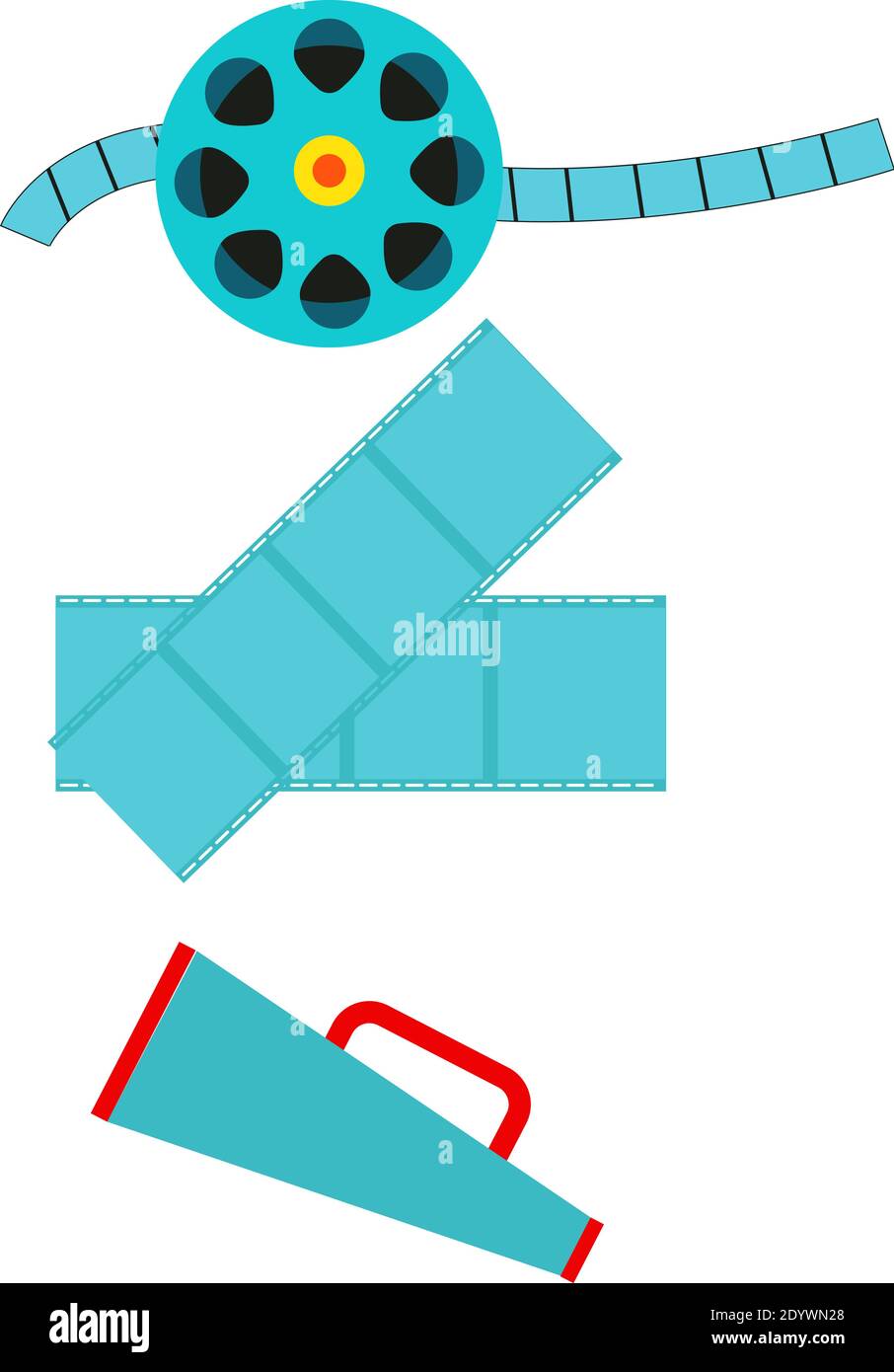 Cinema objects, illustration, vector on a white background. Stock Vector