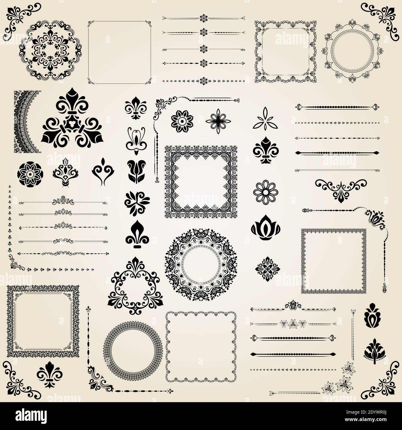 Vintage Set of Horizontal, Square and Round Elements Stock Photo - Alamy