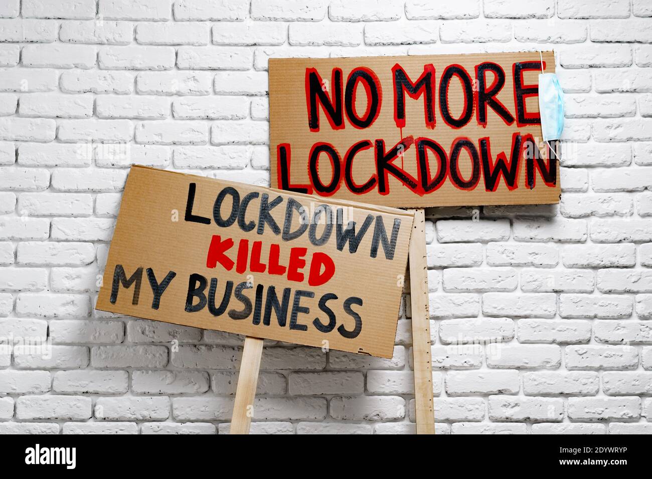 Protestive placard against coronavirus lockdowns close up Stock Photo