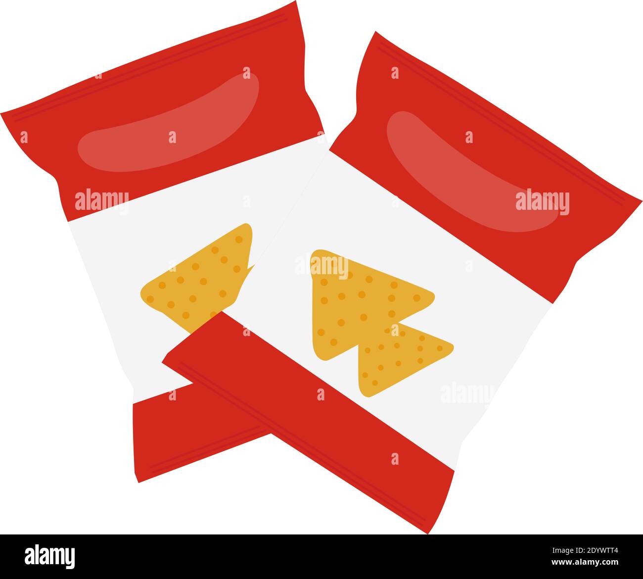 Chips in bag, illustration, vector on a white background. Stock Vector