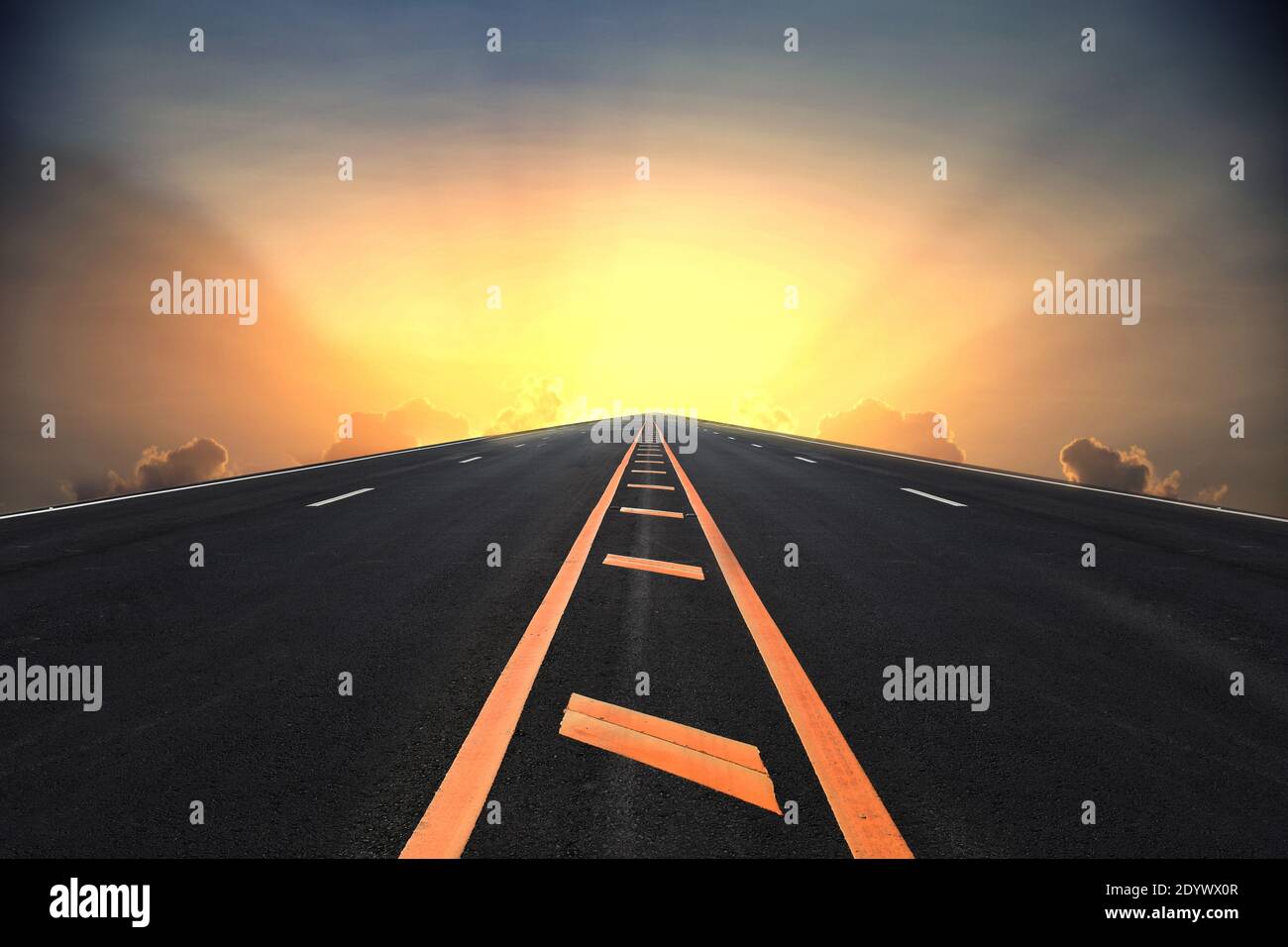 Road line pattern background against sunset for texture design on ...