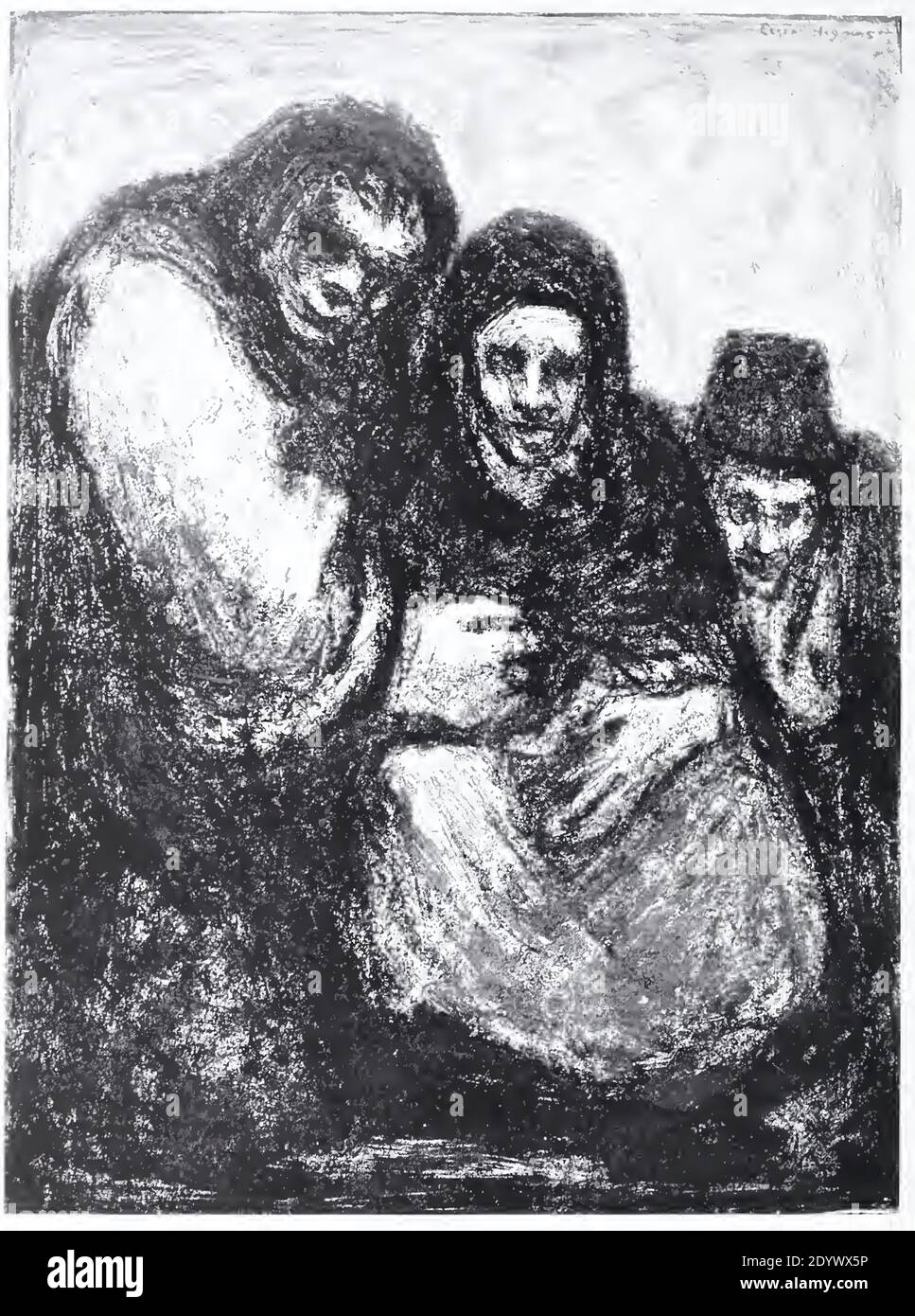 Vintage etching entitled Russian Peasants by the American artist Eugene Higgins. Stock Photo
