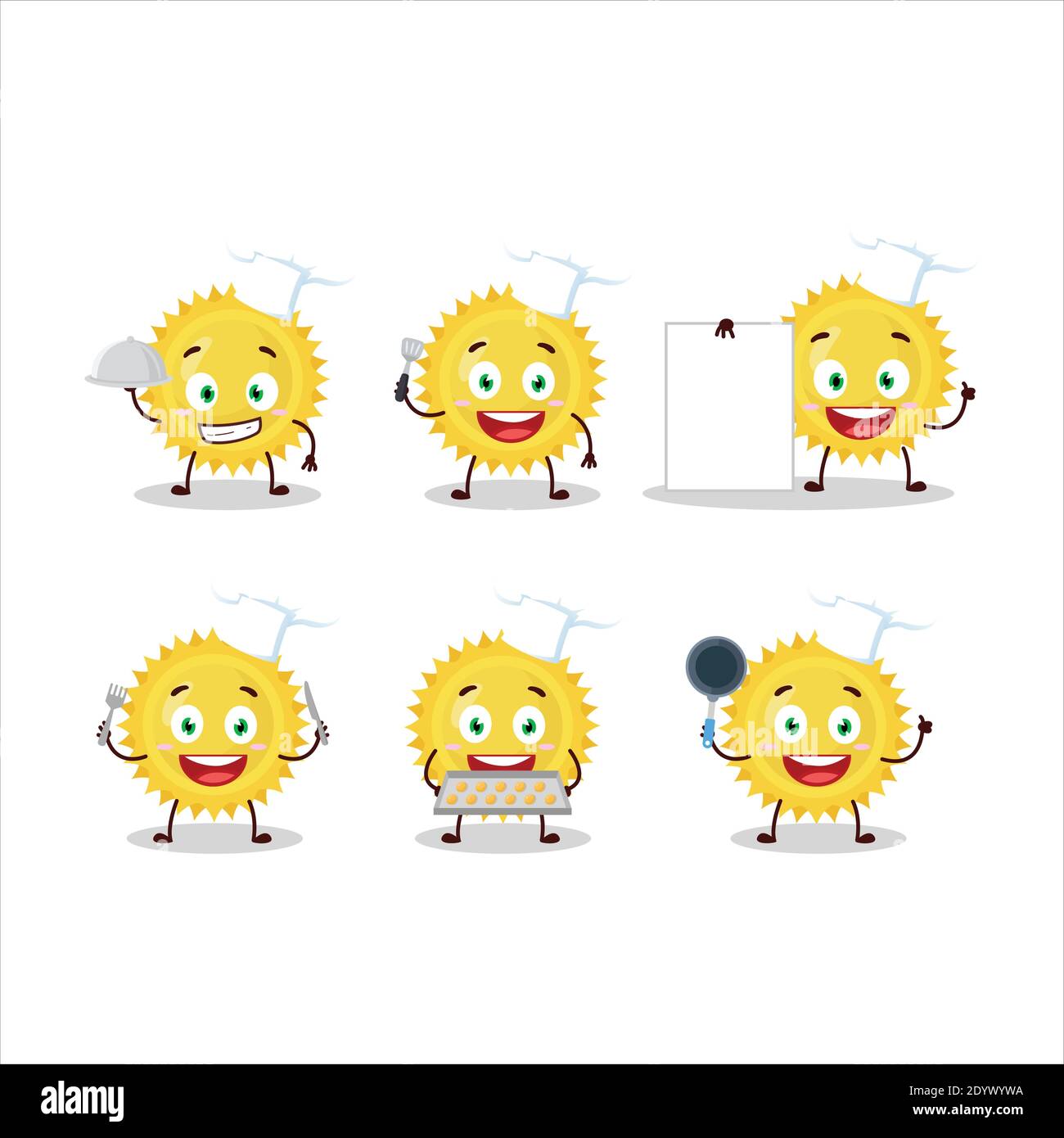 Cartoon character of bright sun with various chef emoticons. Vector ...