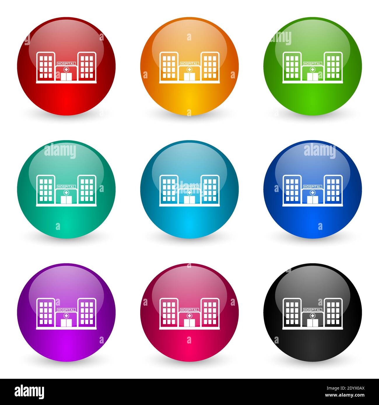 Hospital building vector icons, set of colorful glossy 3d rendering ...