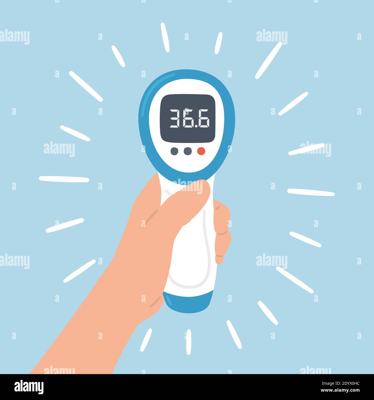 Noncontact infrared electronic thermometer with normal temperature in hand Stock Vector Image