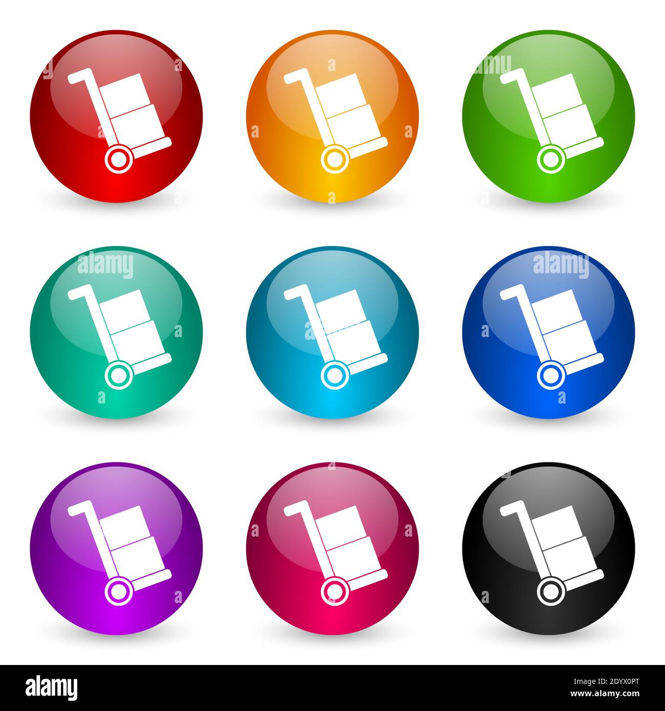 Delivery service, shipping barrow vector icons, set of colorful glossy ...