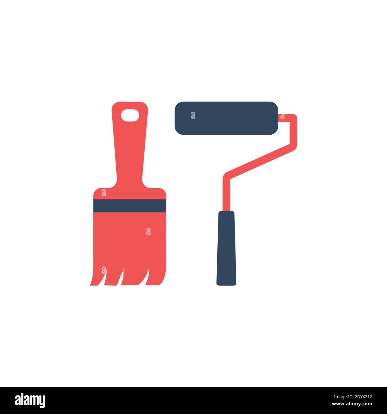 Roller and paint brush - carpentry tools colored vector icons isolated ...