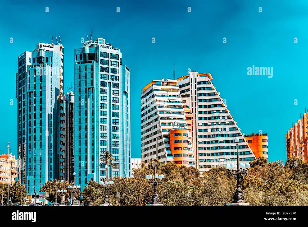 Cityscape of Valencia third size population city in Spain Stock Photo