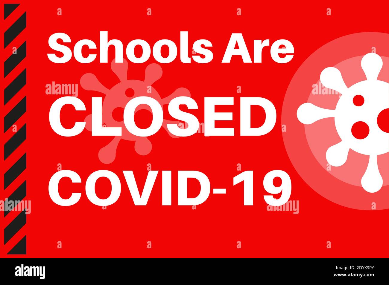 Schools Closed Covid-19 - Vector Illustration with virus logo on a red background. Stock Vector