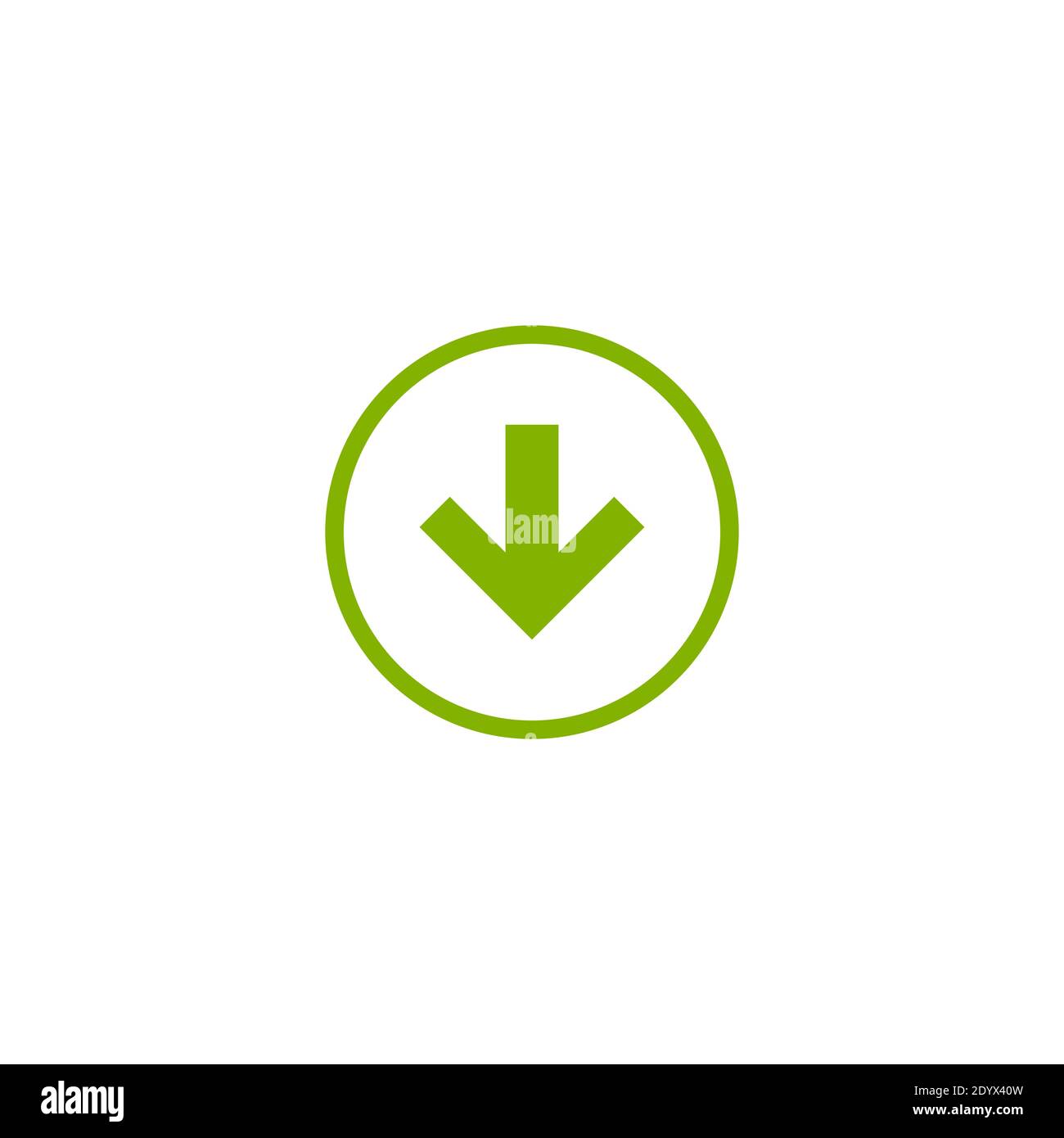 green squared arrow down in green circle icon. flat download sign ...