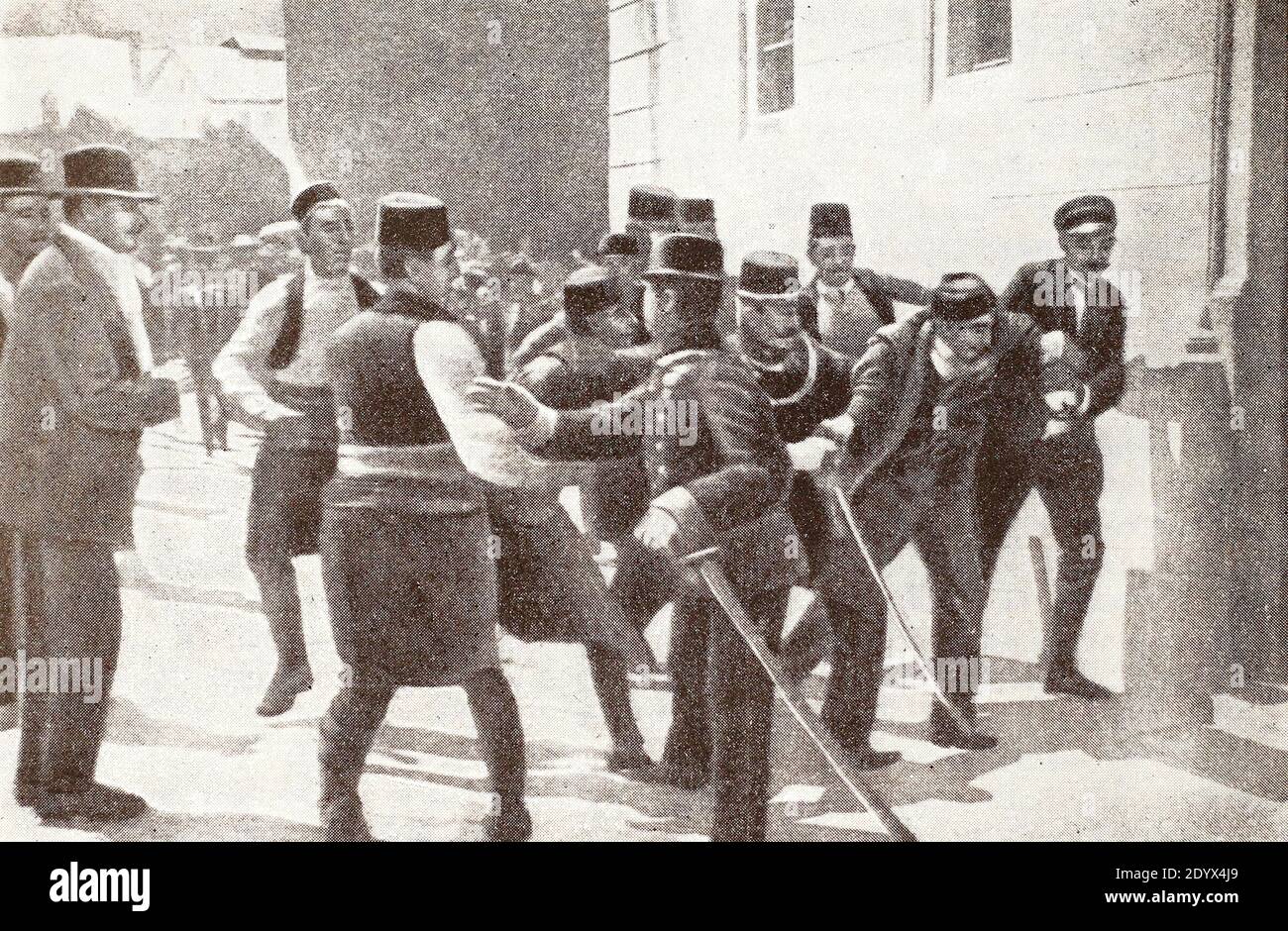 Gavrilo Princip captured after the murder of the heir to the Austro-Hungarian throne Franz Ferdinand and his wife Sofia on June 28, 1914. Stock Photo
