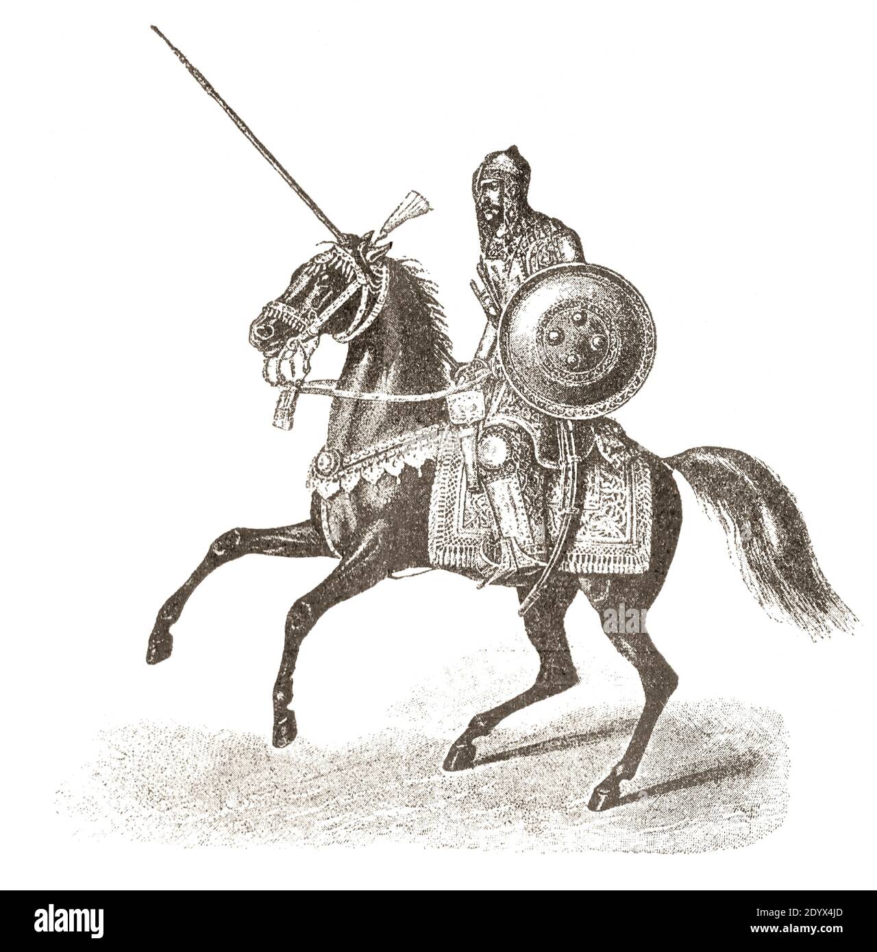 Indo Muslim armor of the 17th century for the equestrian warrior. The engraving of the 19th century. Stock Photo