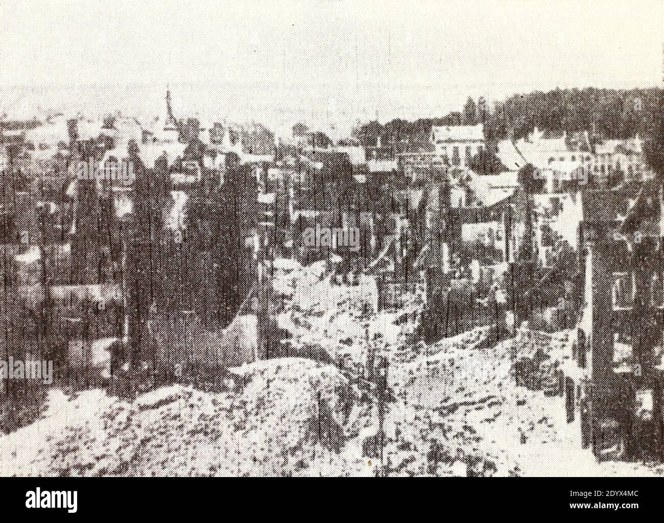 Ruins of Leuven (Louvain) in Belgium destroyed by the Germans in 1914. Stock Photo