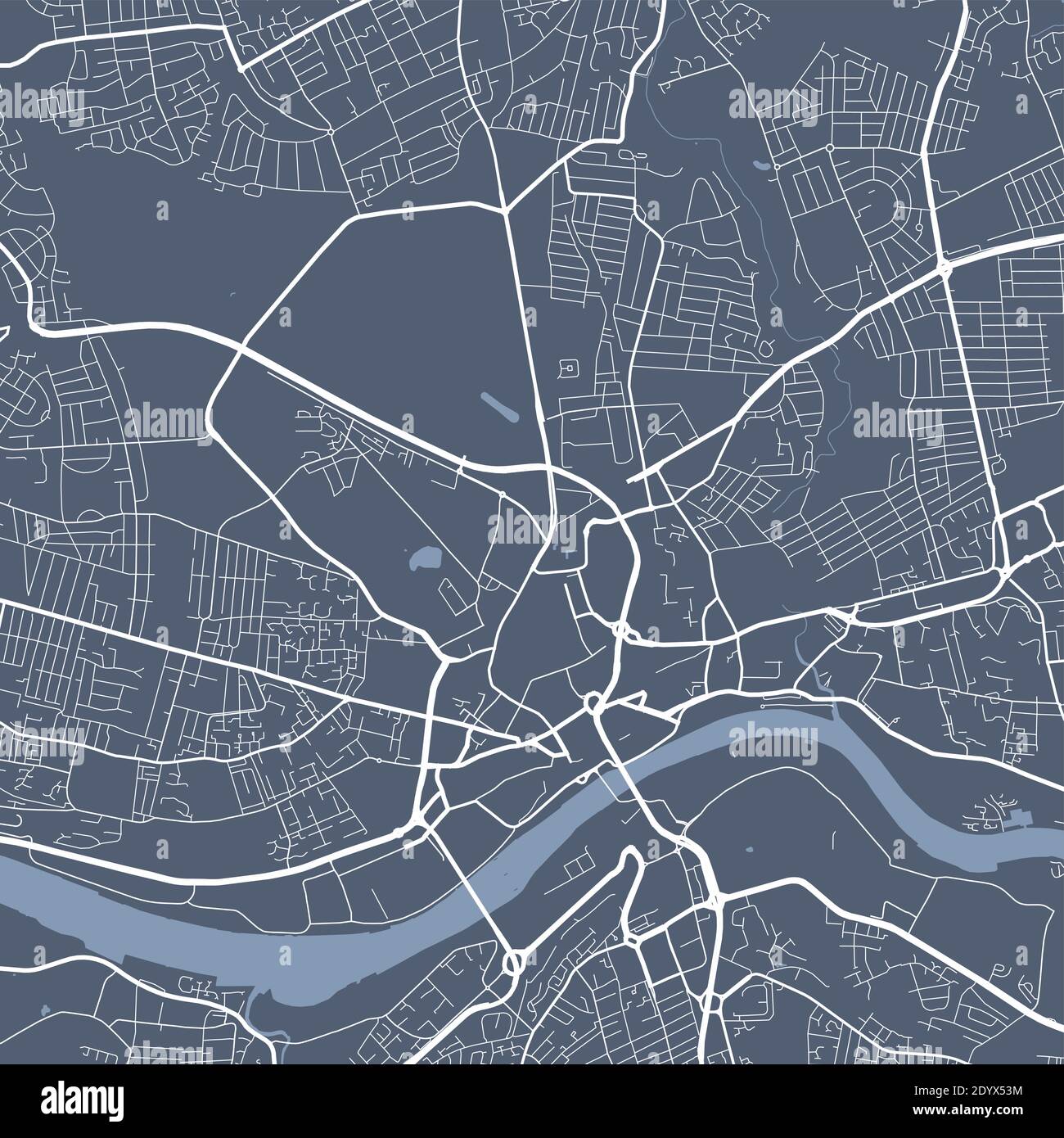 Detailed map of Newcastle upon Tyne city administrative area. Royalty free vector illustration
