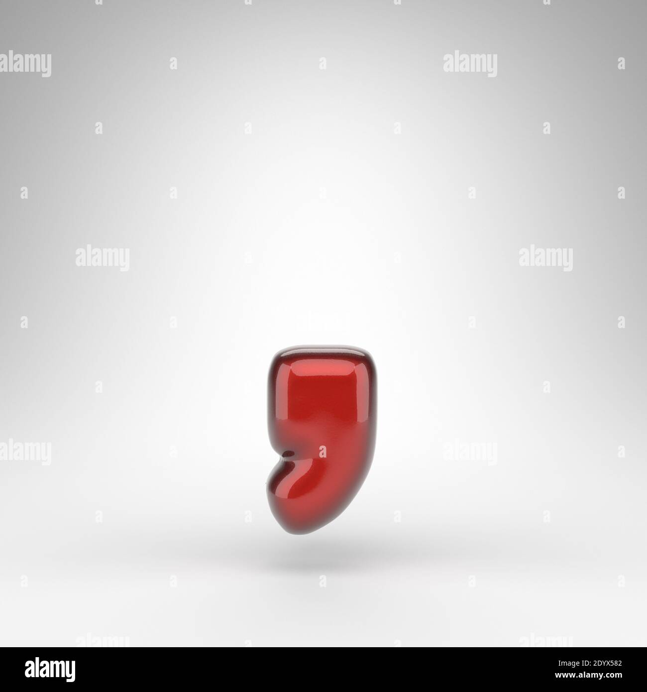 Coma symbol on white background. Red car paint 3D rendered sign with ...