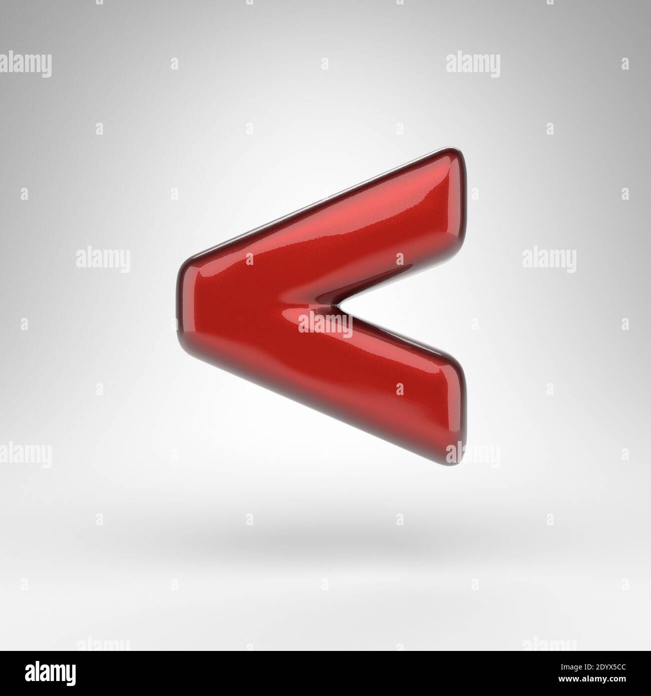 Less than symbol on white background. Red car paint 3D rendered sign ...
