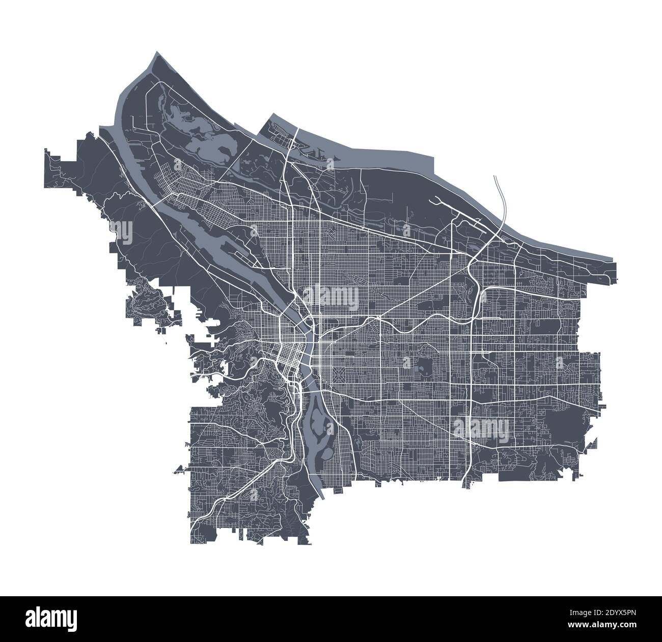 Portland map. Detailed vector map of Portland city administrative area