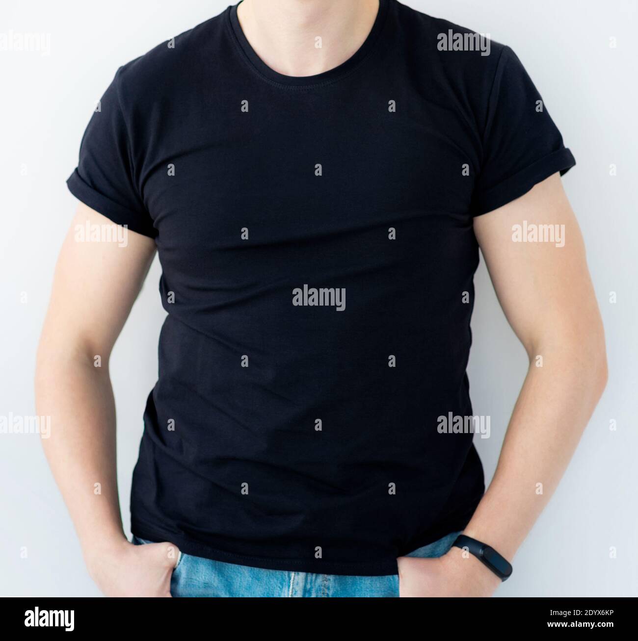 Blank black t-shirt on man model Stock Photo