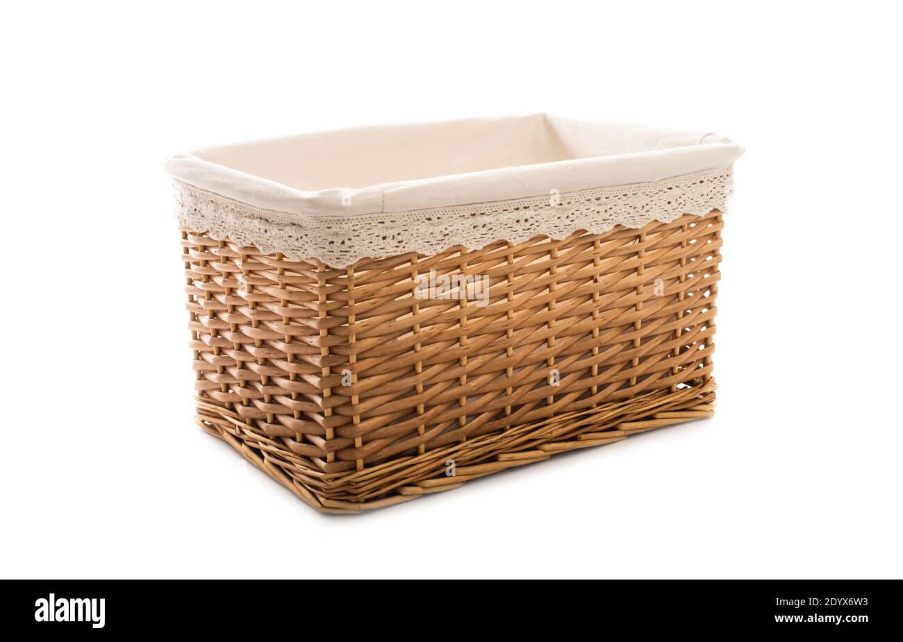 wicker basket for clothes on a white background Stock Photo