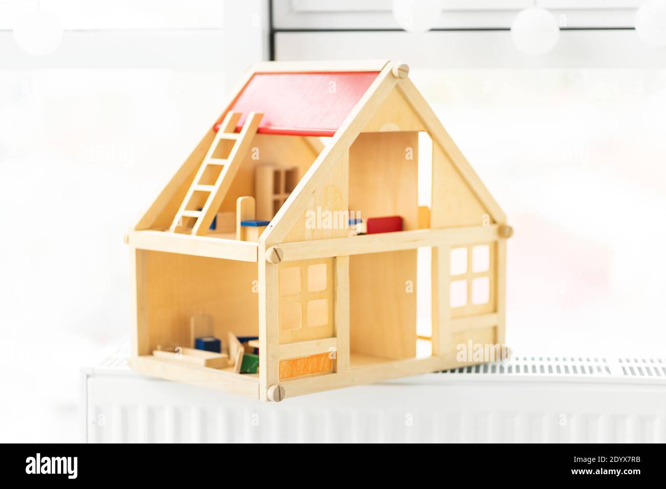 Beautiful Wooden Dollhouse On Light Room Background Stock Photo Alamy