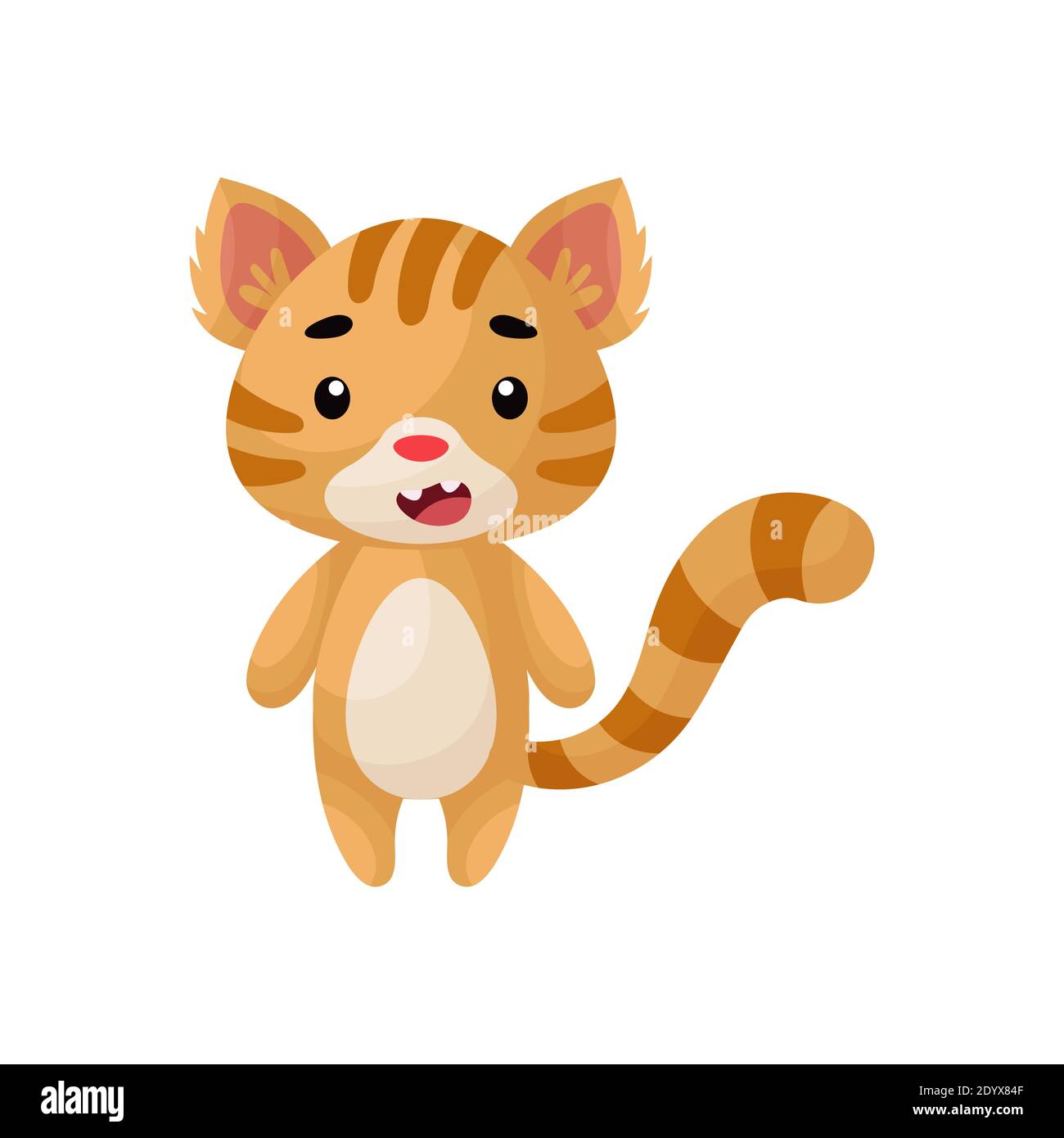 Cute little cat on white background. Cartoon animal character for kids