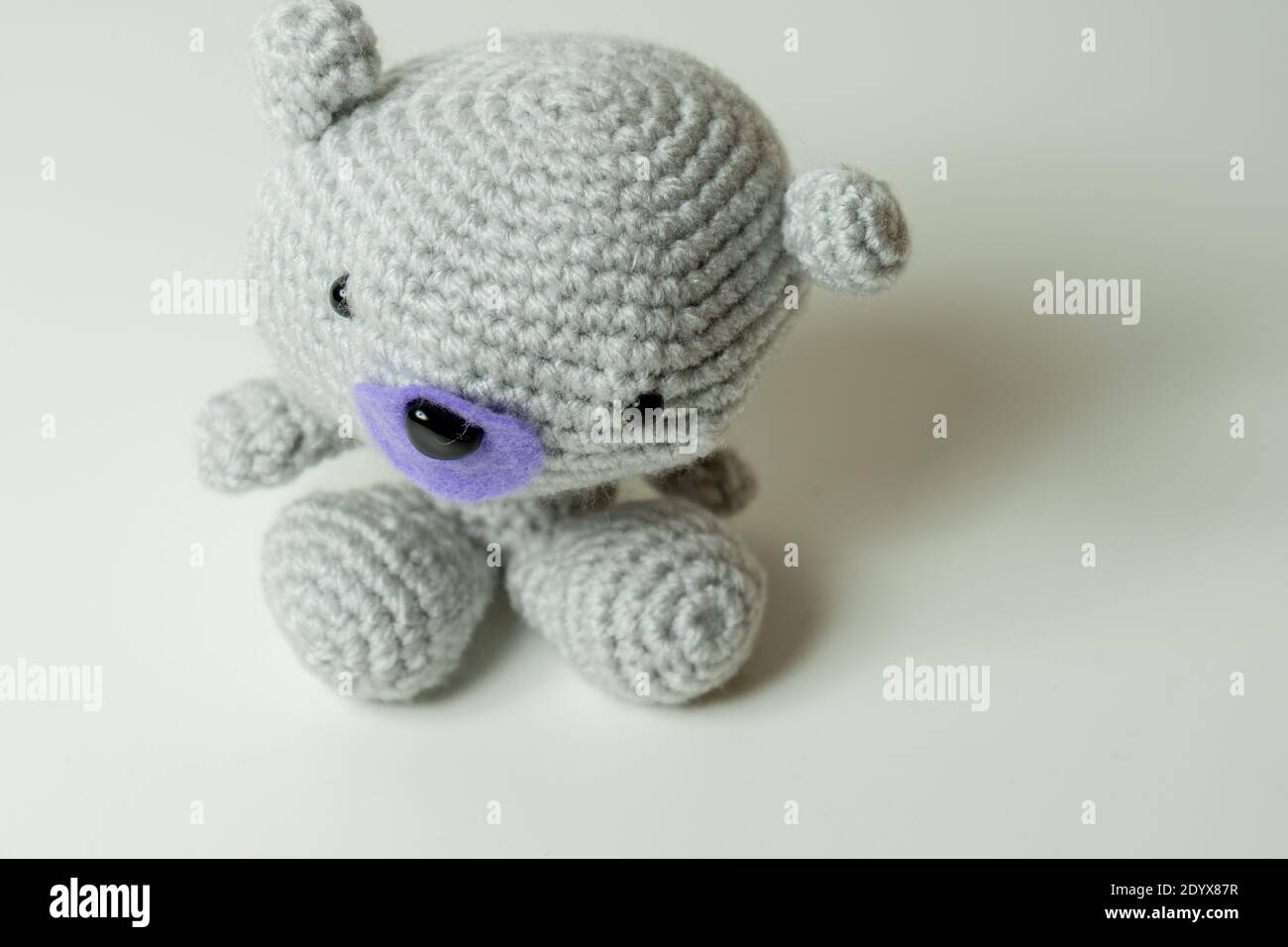 Ice Bear Amigurumi Selfmade out of Wool Stock Photo