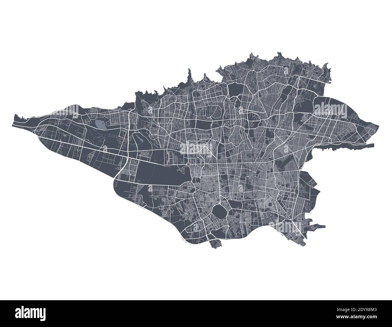 Tehran map. Detailed vector map of Tehran city administrative area. Dark poster with streets on white background. Stock Vector