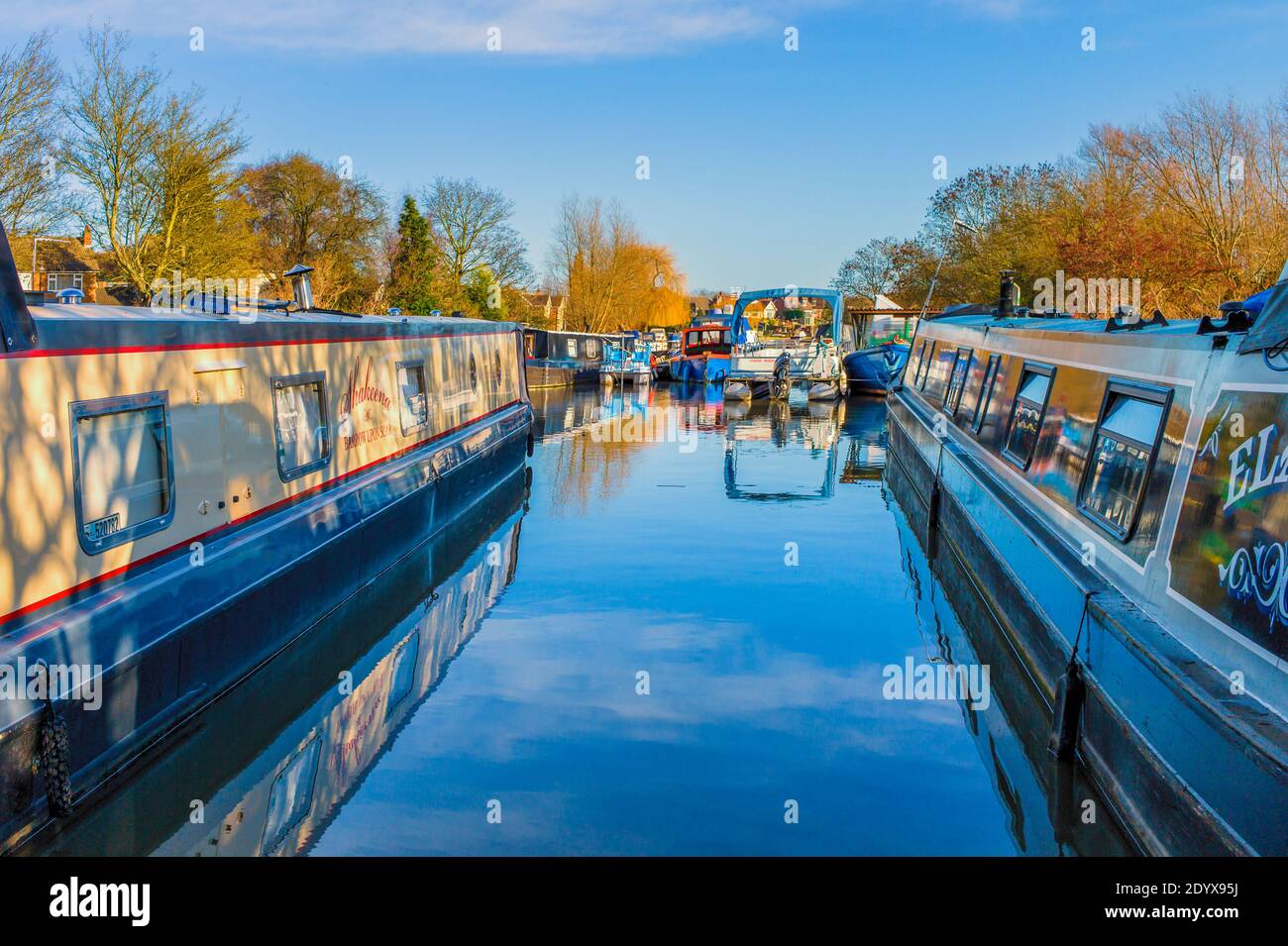 Narrowboats on the river Soar at Barrow on Soar in Leicestershire Stock