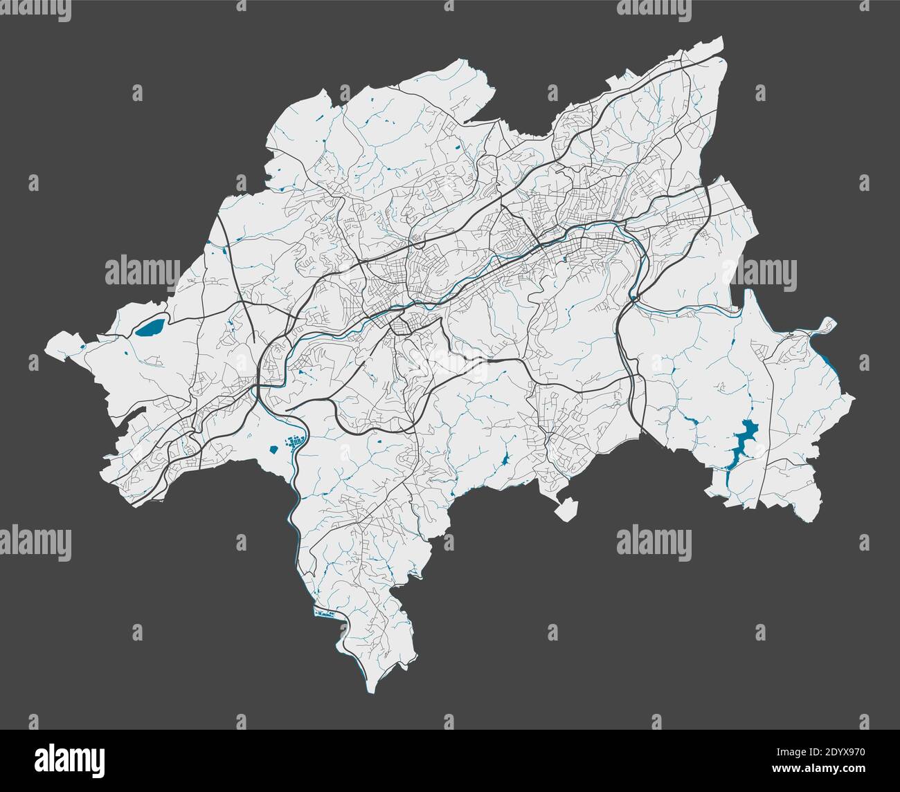 Wuppertal map. Detailed map of Wuppertal city administrative area. Cityscape panorama. Royalty
